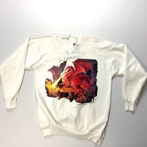 Vintage Brothers Hildebrandt Dragon Sweatshirt White Sz L/XL Signed USA Smaug